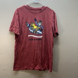 Life Is Good Jake Rocket Snowtube Crusher T Shirt Mens Faded Red Size M Outdoors